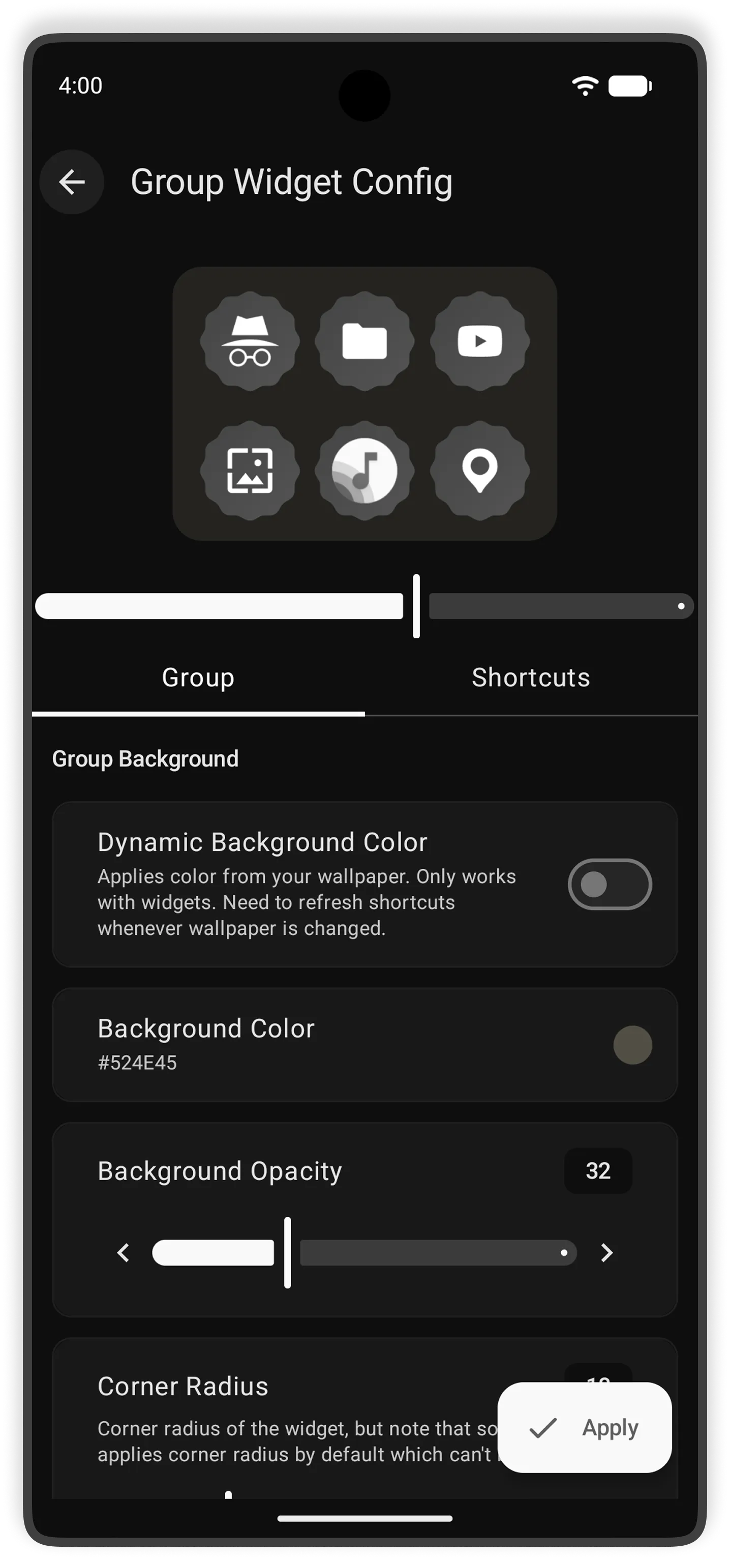 Group edit screen